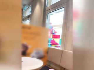 T-girl Cutie PUBLIC with chastity thong! Pissing throughout a pantyhose in coffee in the restaurant !!