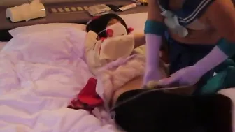 Amateur Asian Twink Crossdressers Sensual Handjob and Masturbation