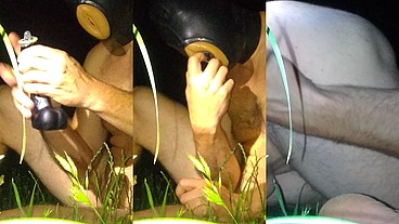 Exclusive behind-the-scenes footage of preparing for anal sex and deep throating on the grass in the wild nature.