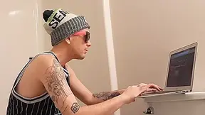 Hot Tattooed Guy Jerking His Young Cock Off In The Shower To Milf Porn