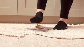 Crush model toy plane - first in socks only, then cowgirl boots to finish