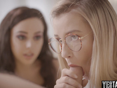 Shy teen stepsis gets help from slutty bestie to fuck her stepbro