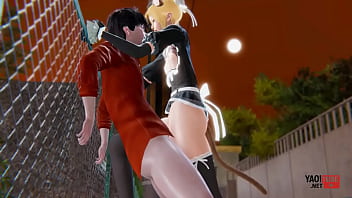 Yaoi - Sexy Cat Maid Femboy is fucked in public