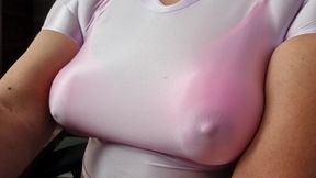 Shiny Tight Top Boobs Caressing