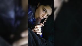 Brunette latina was talking on the phone when her bbc bf put his dick in her mouth