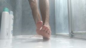 Would You Like to Cum on My Feet? Bath Them with Your Sperm Please! Sexy Feet Boy Play in the Shower