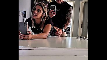 Latina step-sister gets piledrived in doggystyle by muscular guy with big cock.