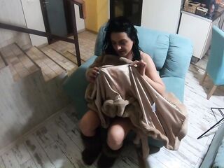 MILKY CUM FLOWS THROUGH SATIN-LINED FURRY COAT