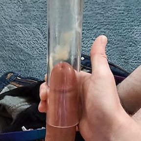 Sitting and sucking my dick with vacuum cleaner