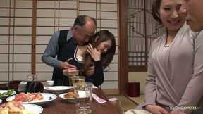 Three reserved individuals of Asian descent are enticed by the provocative males while dining and engage in a sexual encounter i