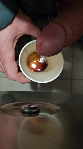 public Coffee cup refill with cum and piss at public toilette   Clip 1