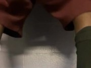 Stocky straight guy plays with ass and flashes asshole on public parking garage rooftop