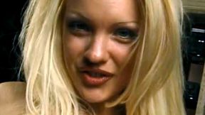 A blonde with huge tits gives his tiny dick&#x1F32D; a wet blowjob