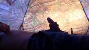 Russian teen on camping jerking off his big dick in jeans