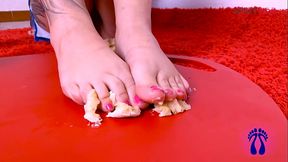 Italian feet steps on creamy banana