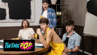 Drake Von pounds Joey Mills bareback in the kitchen until he cums