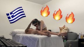 Greek RMT turned on by huge Asian cock