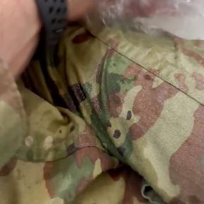 First piss-pee video! Watch while army specialist gets in a tub in uniform and begins to wet himself!