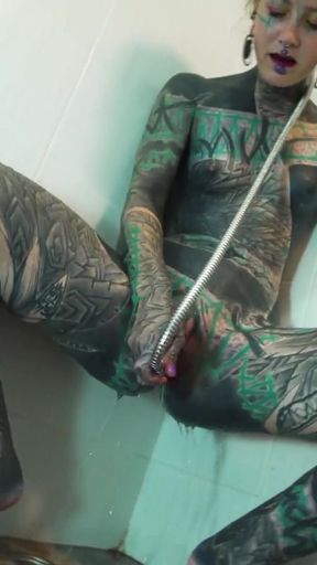 Heavily Tattooed Model Intense Anal Masturbation in the Shower   Clip 1