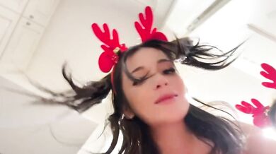 Foot play by Xmas lights teen tease toys at yule