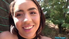 Bold beauty ignites fiery passion in a thrilling guided public encounter