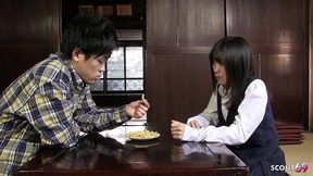 petite japanese virgin teen seduce to defloration sex by classmates old step-dad