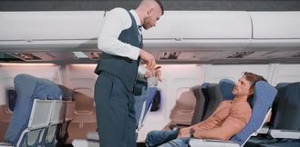 Erotic hard anal sex mid flight between two steamy men