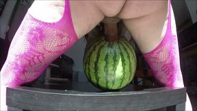 trans fucking a watermelon and cum