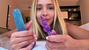 The pussy lips on this tattooed chick are going wild while getting her ass plugged