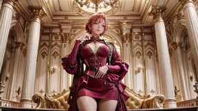 Red Queen on the Golden Throne! Deep Velvet Gown, Lazy Chin Rest, and a Gaze That Locks Onto You. Is She a Ruler or Prey?