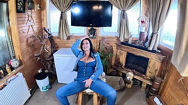 Dominant Jeans MILF Squirt Fantasy. Cameltoe, Smoking, Pee Domination and Double Orgasm