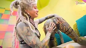 Alt-Girls Tattooed Lesbian Dildo Punk, Goth, Hippie, Spit Tongue