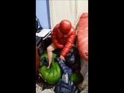 Cumshot my padded nylon jacket