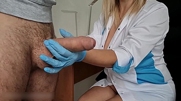 In the doctor's office Sexy Nurse Touches my Big Cock she sees and masturbates it