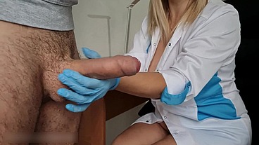 In the doctor's office Sexy Nurse Touches my Big Cock she sees and masturbates it