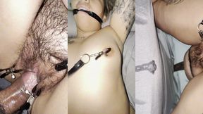usando pinzas para abrir la vagina cerrada de mi cunada