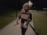 I leave my clothes behind and ride a fat dildo at a train station park and road