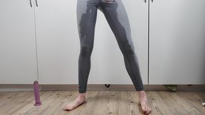 pissing myself! pixie pink covered in my own piss, licking and orgasm, piss in mouth, licking piss from floor