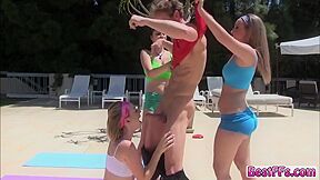 Hunk Guy Lures These Lovely Girls Into Hot Yoga Sex