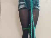 Standing bondage orgasm with vibrator.