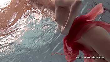 Katya Okuneva strips in her red lingerie underwater