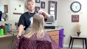blonde long to very short haircut