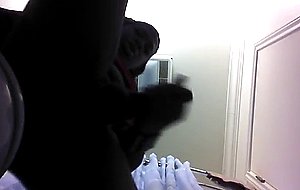 Ebony tg stroking huge cock in bathroom
