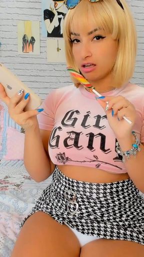 Iconic moment from "Mean sexy blonde dirty talking and giving the hottest JOI JERK OFF INSTRUCTIONS TO YOU"