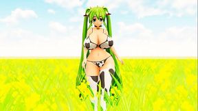 Cow girl with huge boobs go to milking machine