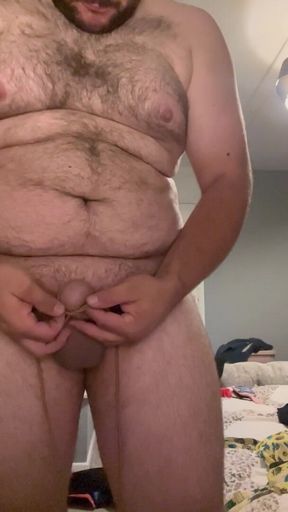 Cock and Ball Bondage with Crossdress in One Piece Swimsuit and Further Bondage