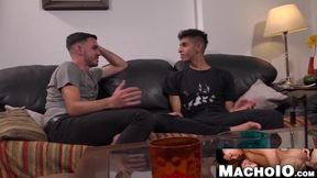 MachoIO.com - Twink gay bottom spits cum from bareback pleasure overload