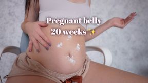 Pregnant belly! 20 weeks! I smear it with cream! Fantasy