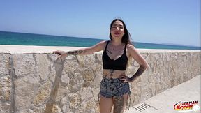 GERMAN SCOUT - Inked Latina Girl Melania Dark Pick Up for no Condom Casting Fuck at Holiday Trip