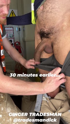 XL Huge monster cock fucks his cum inside ginger tradesman&#039;s ass hole! Creampie!!